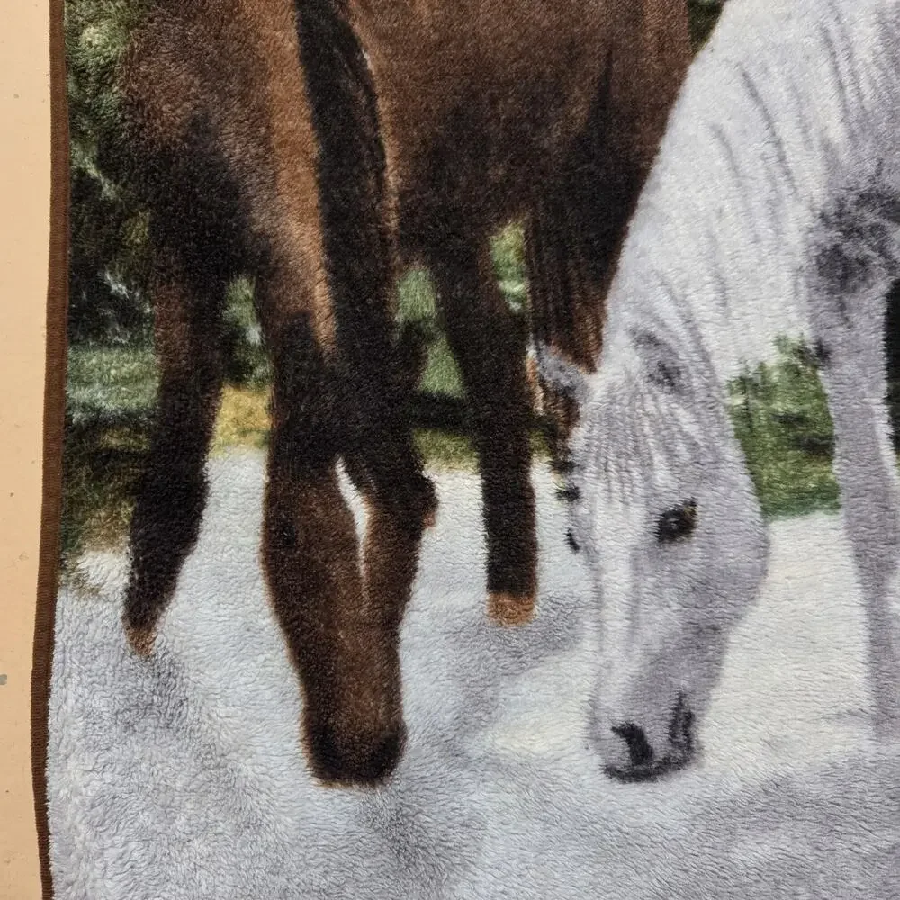 Biederlack Blanket Acrylic Throw 1980s Vintage Throw Wild Horse Mustang Pony